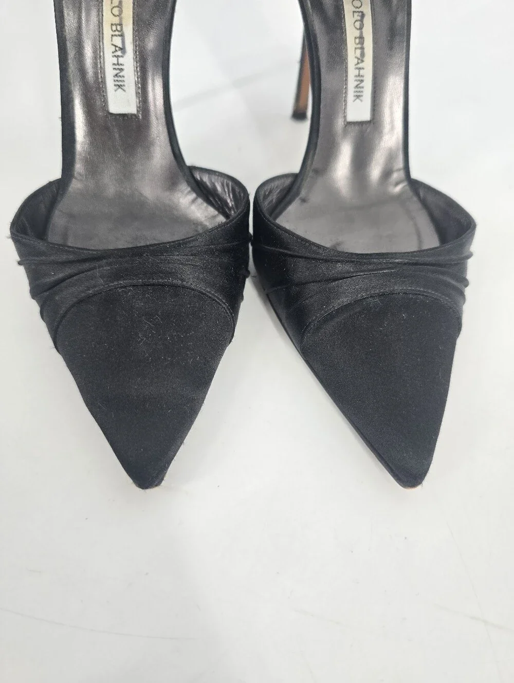 Manolo Blahnik Black Satin Bow Front Point Toe Pumps Size 37